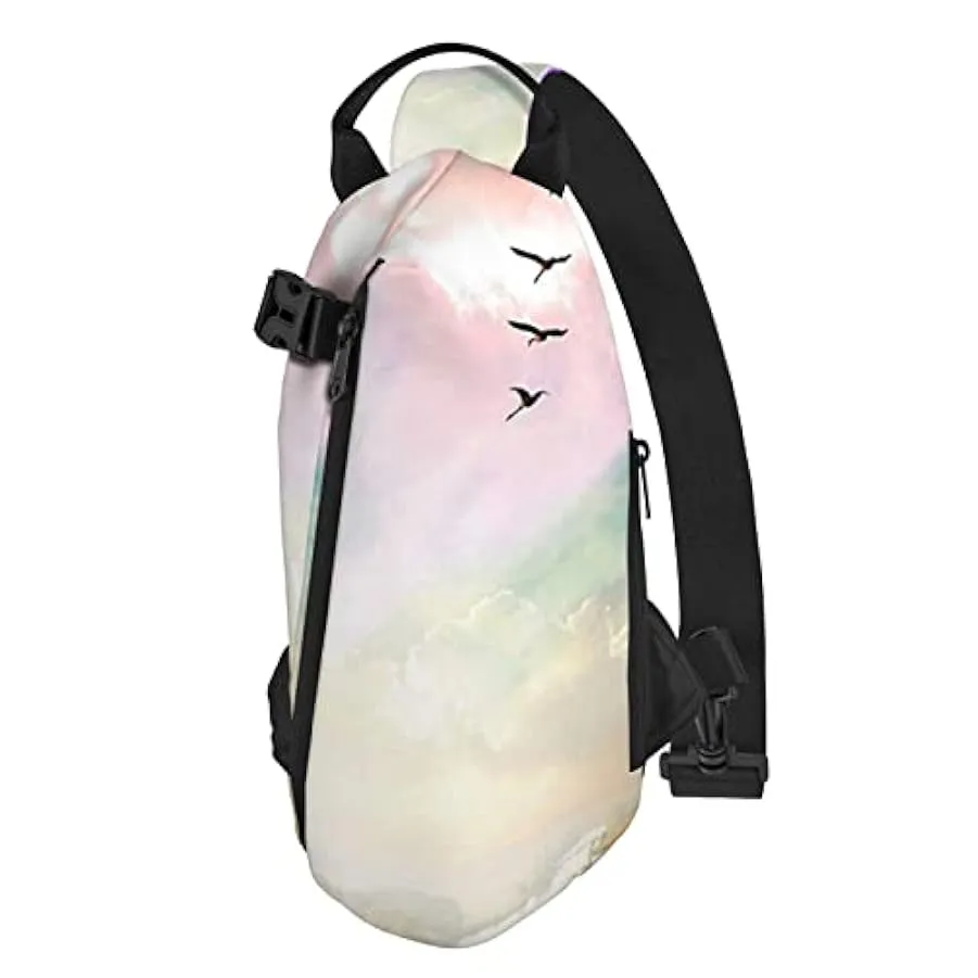WOWBED Erba e uccelli volanti Borsa a tracolla stampata Zaino multiuso per viaggi escursionismo sport all’aria aperta, nero, Tag