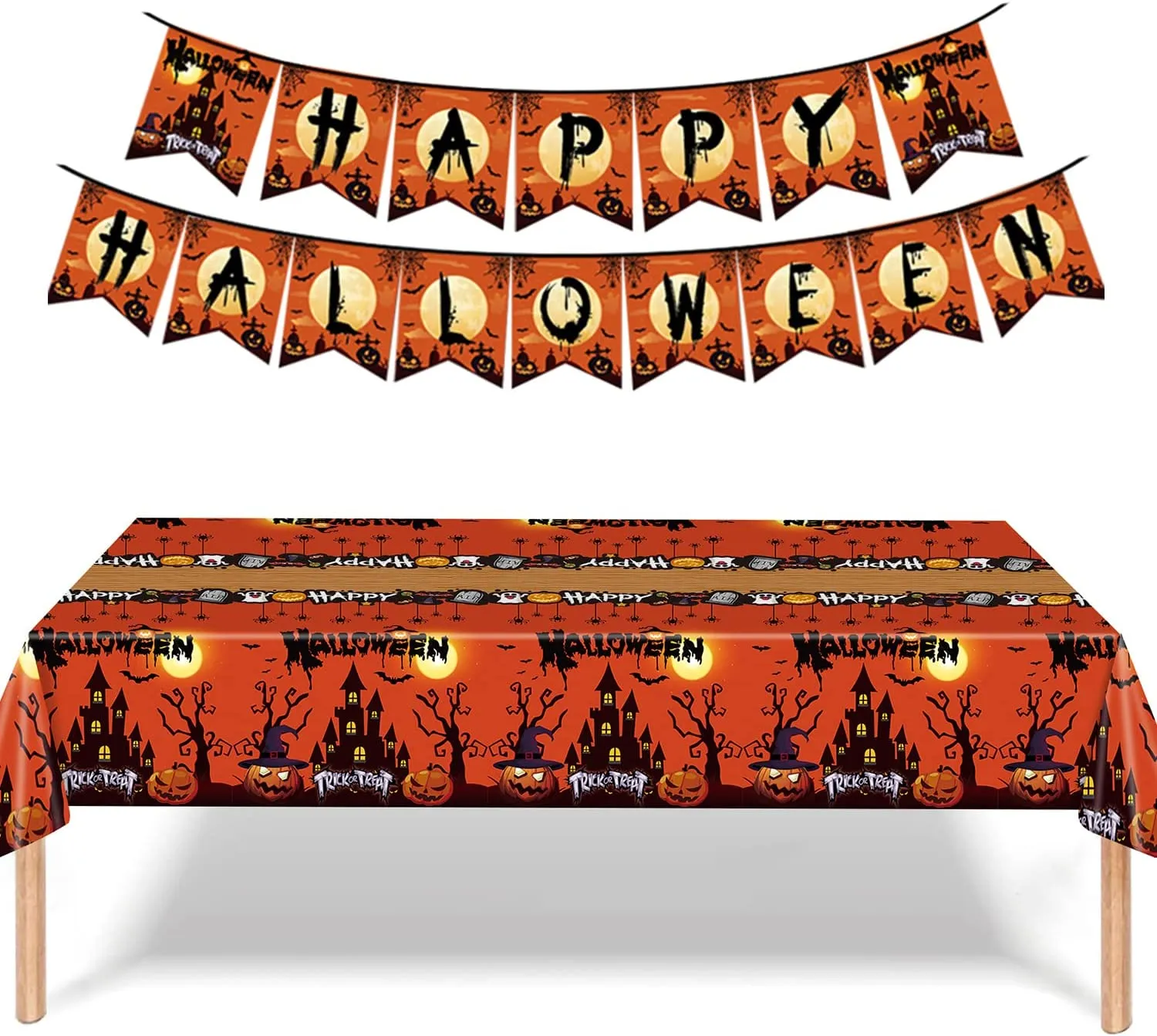 Wybtbm Tovaglie di Halloween, Festone Happy Halloween，Tovaglia Spaventoso Zucca per Halloween,Forniture per Feste di Halloween,S