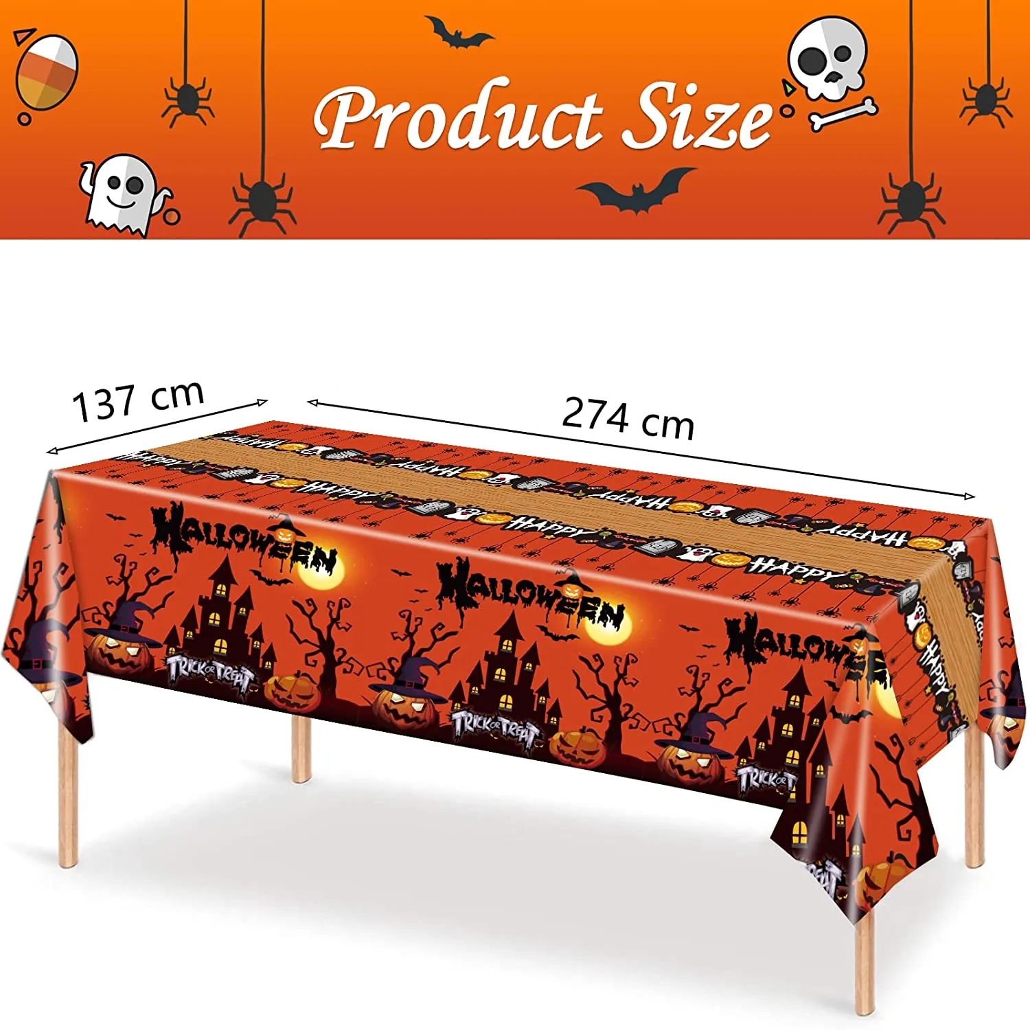 Wybtbm Tovaglie di Halloween, Festone Happy Halloween，Tovaglia Spaventoso Zucca per Halloween,Forniture per Feste di Halloween,S