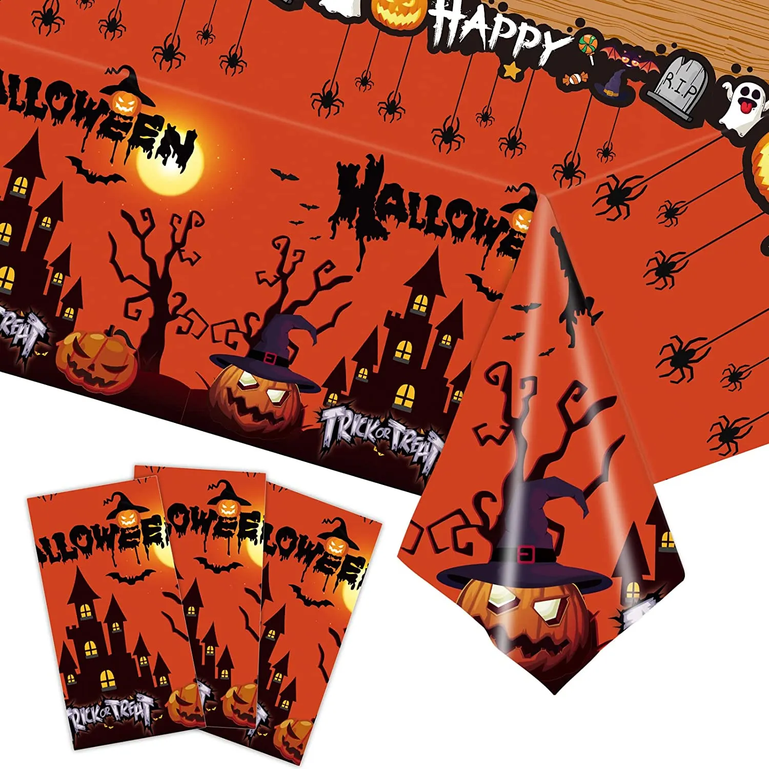 Wybtbm Tovaglie di Halloween, Festone Happy Halloween，Tovaglia Spaventoso Zucca per Halloween,Forniture per Feste di Halloween,S