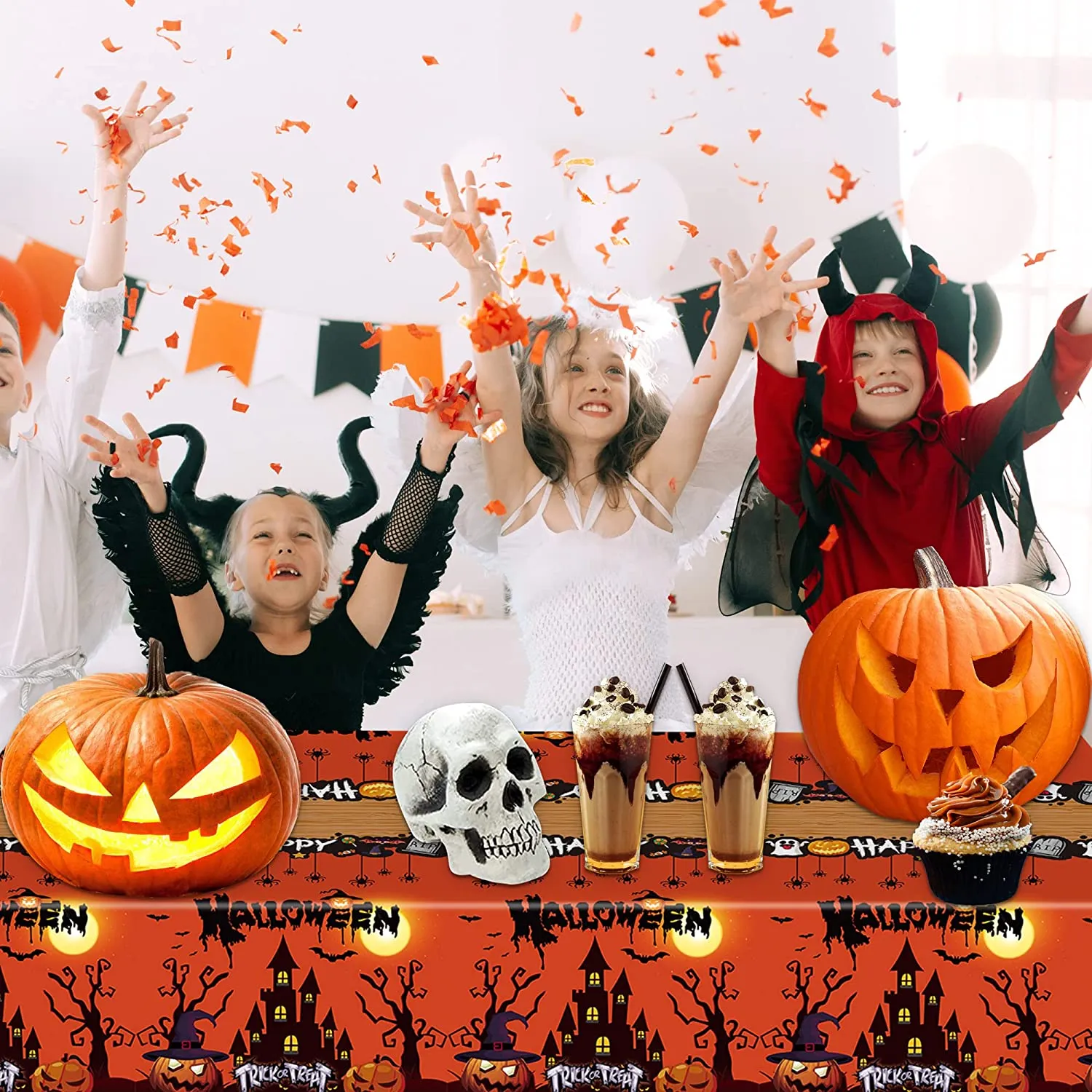 Wybtbm Tovaglie di Halloween, Festone Happy Halloween，Tovaglia Spaventoso Zucca per Halloween,Forniture per Feste di Halloween,S