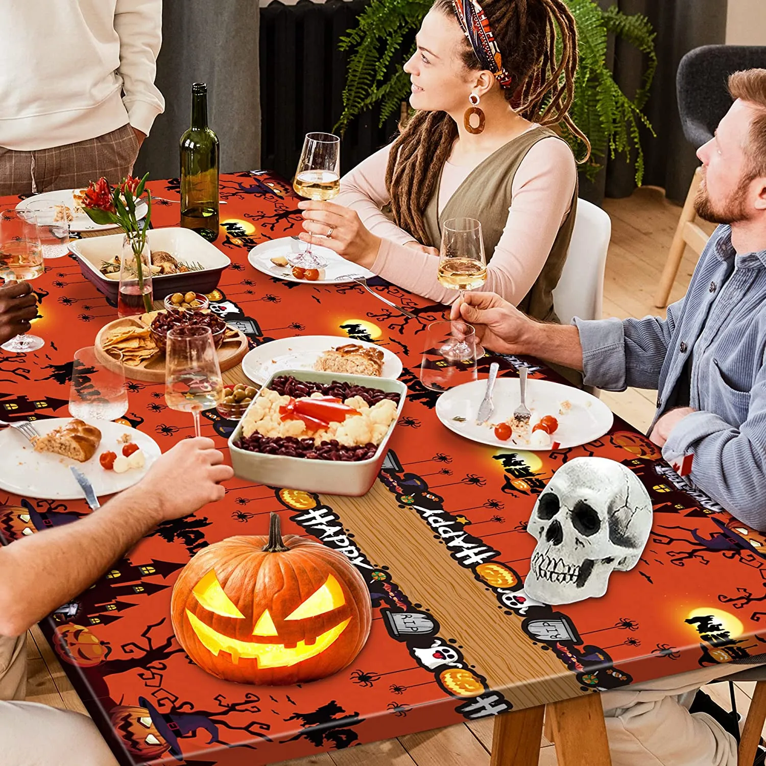 Wybtbm Tovaglie di Halloween, Festone Happy Halloween，Tovaglia Spaventoso Zucca per Halloween,Forniture per Feste di Halloween,S